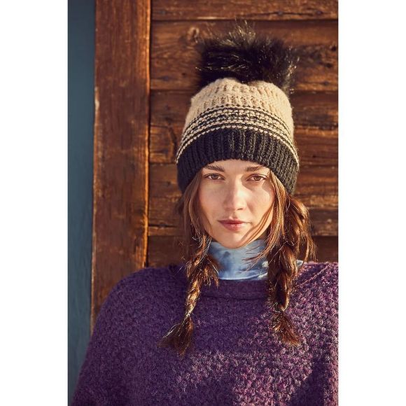 New Free  People Slope Stripe Pom Beanie - Picture 2 of 6